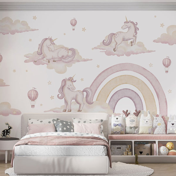 Unicorns & Rainbow Wall Mural AM134 - CostaCover-Peel and stick Removable Wallpaper-accent wallpaper-adhesive wallpaper-baby bedroom