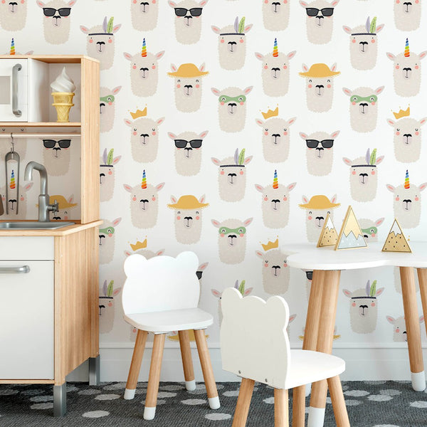 Cute Llamas Face Wallpaper CC194 - CostaCover - Peel and stick Removable Wallpaper - adhesive wallpaper - baby wall decor - Backsplash panels