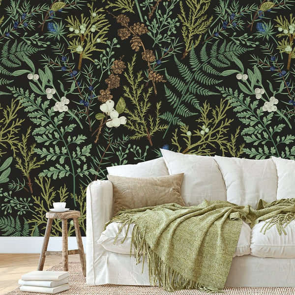 Wild Floral and Fern Wall Mural CCM123 - CostaCover - Peel and stick Removable Wallpaper - accent wallpaper - adhesive wallpaper - bathroom wallpaper