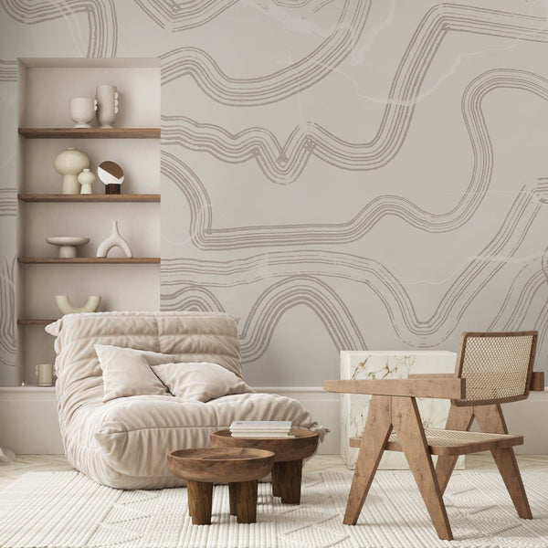Beige & Brown Brush Lines Wall Mural AM010 - CostaCover - Peel and stick Removable Wallpaper - about walls - Abstract - Abstract Beige Gold Stripes Waves Removable Wallpaper