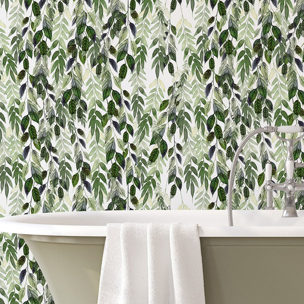 Hanging Vines Leaves Wallpaper CC208 - CostaCover - Peel and stick Removable Wallpaper - Abstract - abstract wallpaper - adhesive wallpaper