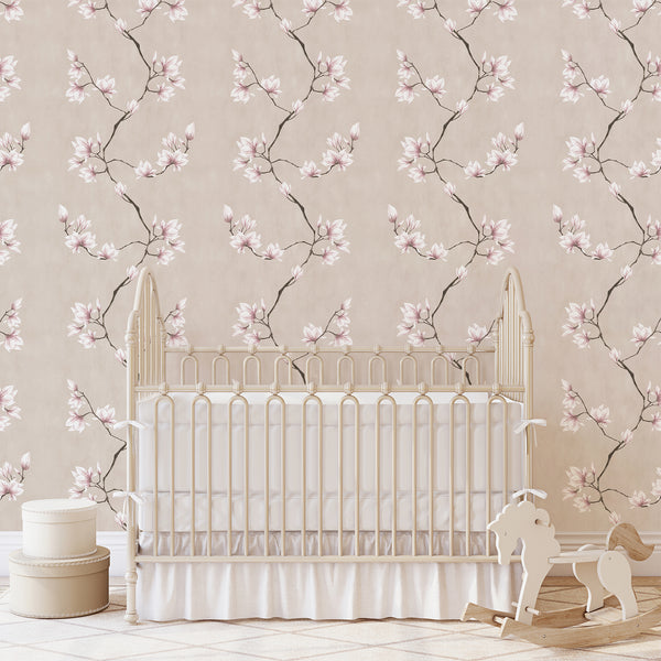 Pink Beige Magnolia Wallpaper W189