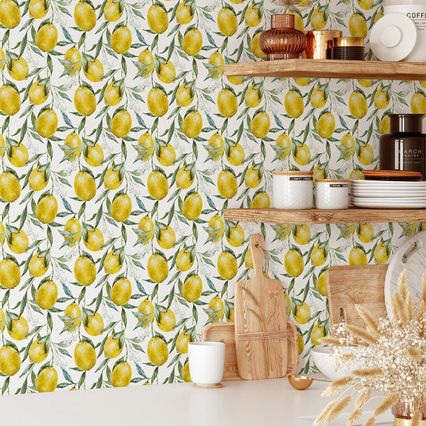 Yellow Lemon Kitchen Wallpaper CC230 - CostaCover-Peel and stick Removable Wallpaper-accent wallpaper-adhesive wallpaper-Backsplash panels