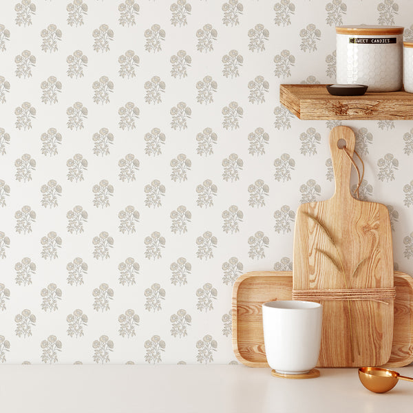 Beige Vintage Floral Wallpaper CC371