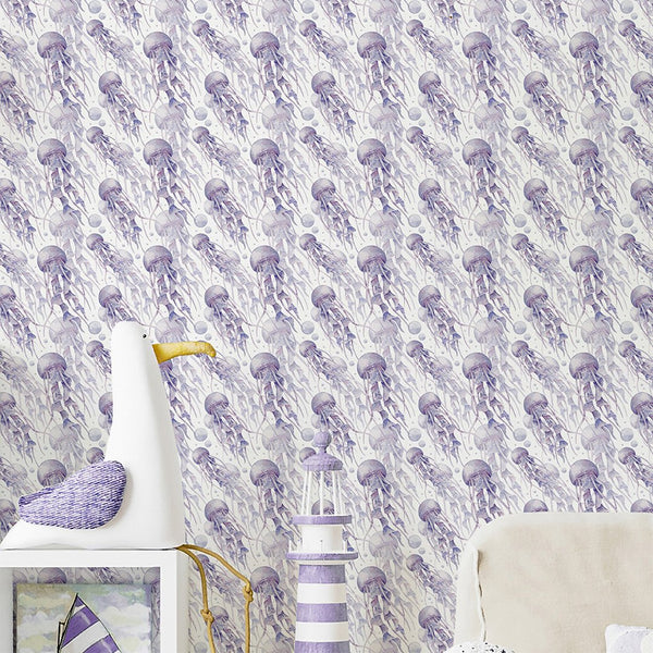 Purple Tiny Jellyfish Wallpaper S089 - CostaCover - Peel and stick Removable Wallpaper - accent wallpaper - adhesive wallpaper - baby bedroom