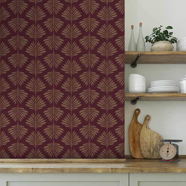 Burgundy Palm Leaf Wallpaper L016