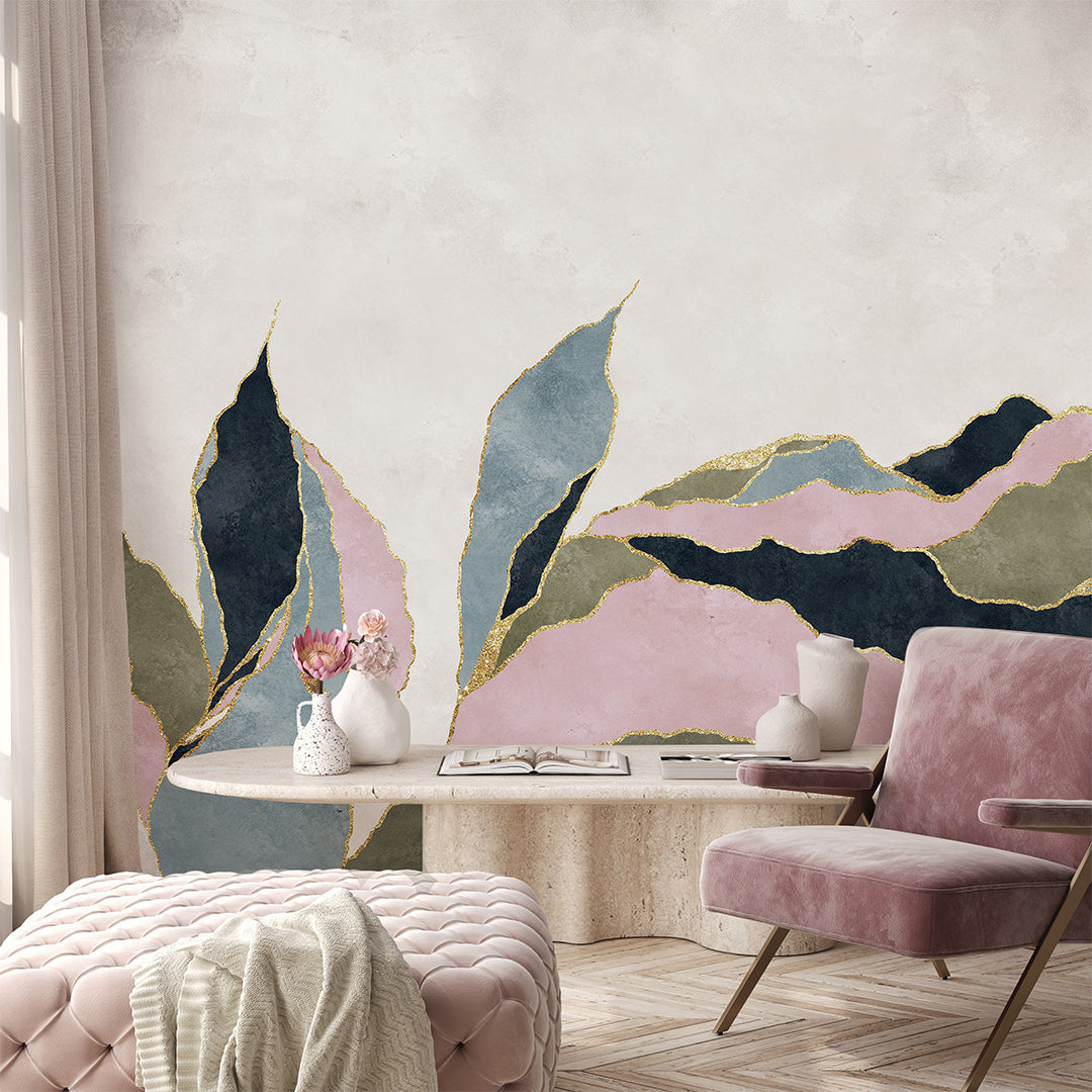 Pink Green Blue Abstract Leaf Wall Mural CCM211