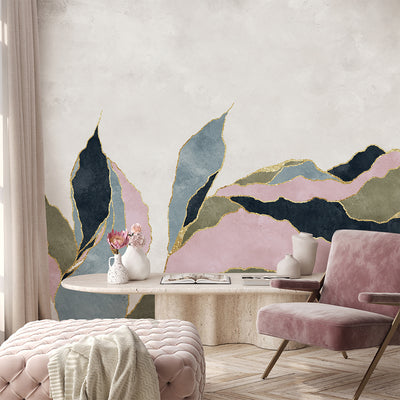 Pink Green Blue Abstract Leaf Wall Mural CCM211