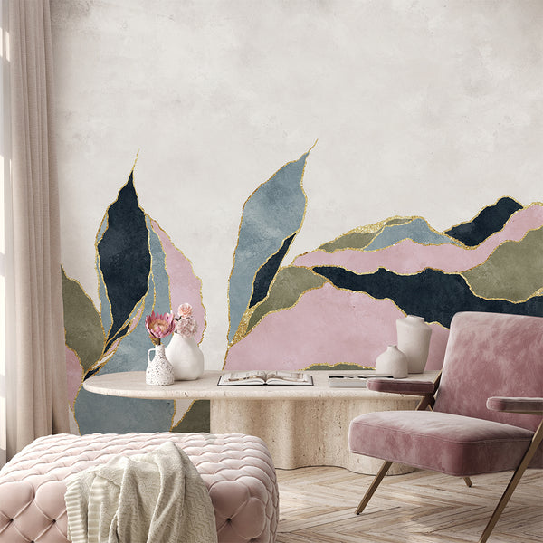 Pink Green Blue Abstract Leaf Wall Mural CCM211