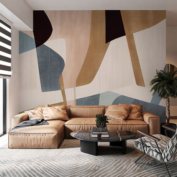 Beige Black Gray Shapes Wall Mural AM124 - CostaCover - Peel and stick Removable Wallpaper - Abstract - abstract mural - abstract paint