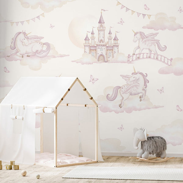 Magic Kingdom & Unicorn Wall Mural AM140 - CostaCover-Peel and stick Removable Wallpaper-accent wallpaper-adhesive wallpaper-baby bedroom