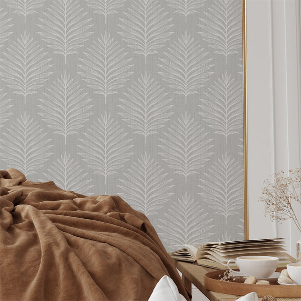 Gray White Palm Leaves Wallpaper L053