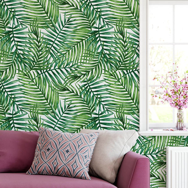 Tropical Green Palm Leaves Wallpaper CC162 - CostaCover - Peel and stick Removable Wallpaper - adhesive wallpaper - Backsplash panels - bathroom wallpaper
