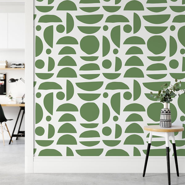 Green Boho Stones Wallpaper W029 - CostaCover - Peel and stick Removable Wallpaper - Abstract - abstract lines - abstract wall art