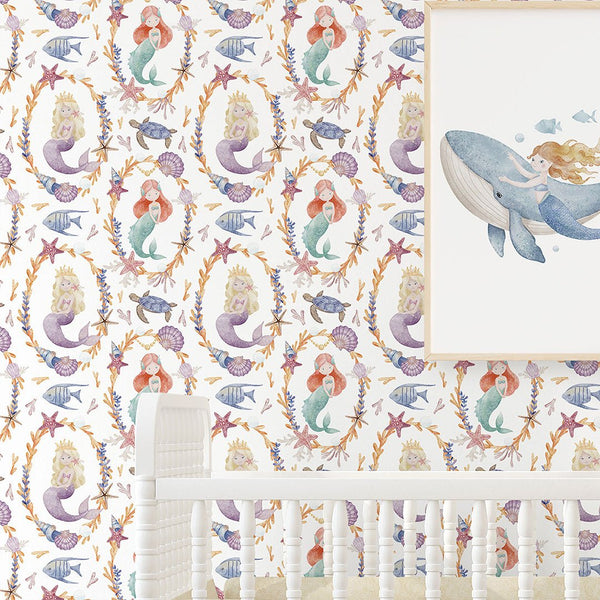 Mermaid and Seashell Wallpaper S092 - CostaCover - Peel and stick Removable Wallpaper - Abstract - abstract wall art - abstract wallpaper