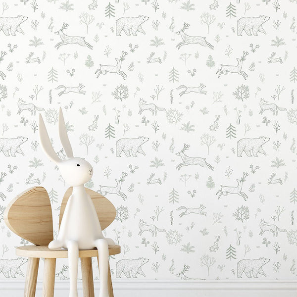 Green Forest Animals Wallpaper S036 - CostaCover - Peel and stick Removable Wallpaper - Abstract - abstract forest - abstract lines
