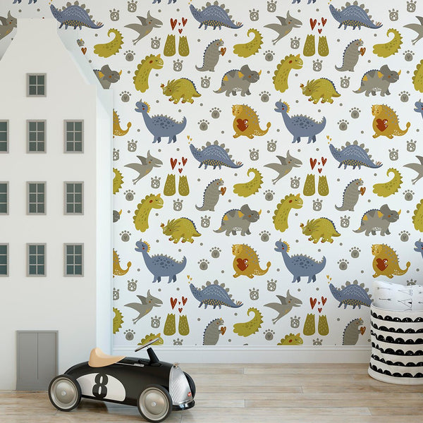 Friendly Dinosaur Wallpaper CC143 - CostaCover - Peel and stick Removable Wallpaper - animal print - Animal print wallpaper - animal wallpaper