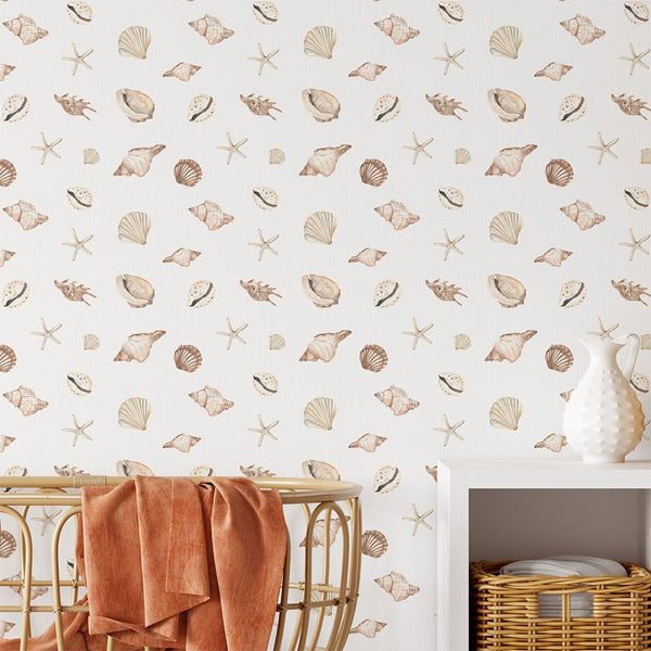 Beige Seashells Wallpaper CC354 - CostaCover - Peel and stick Removable Wallpaper - abstract wallpaper - accent wallpaper - adhesive wallpaper