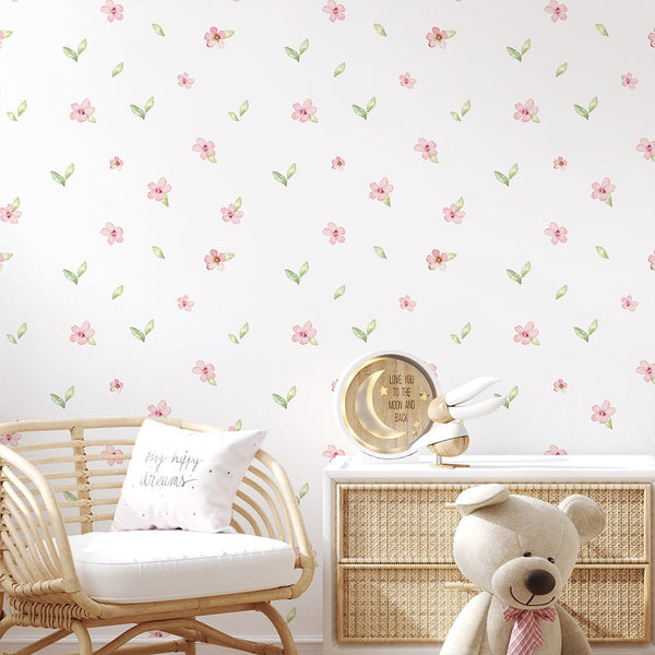 Pink Petite Flowers Wallpaper S067 - CostaCover - Peel and stick Removable Wallpaper - accent wallpaper - adhesive wallpaper - baby bedroom