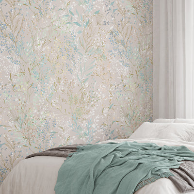 Neutral White and Blue Floral Self Adhesive Wallpaper W049