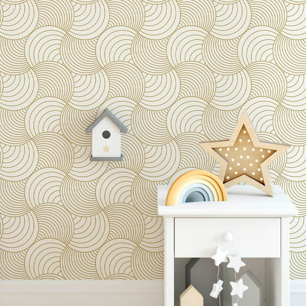 Abstract Beige Stripes Wallpaper CC157 - CostaCover - Peel and stick Removable Wallpaper - 70's style - Abstract - Abstract Beige Gold Stripes Waves Removable Wallpaper