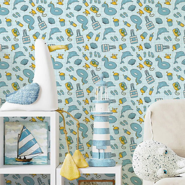 Turquoise Beach Pattern Wallpaper S104 - CostaCover - Peel and stick Removable Wallpaper - Abstract - abstract mural - abstract paint