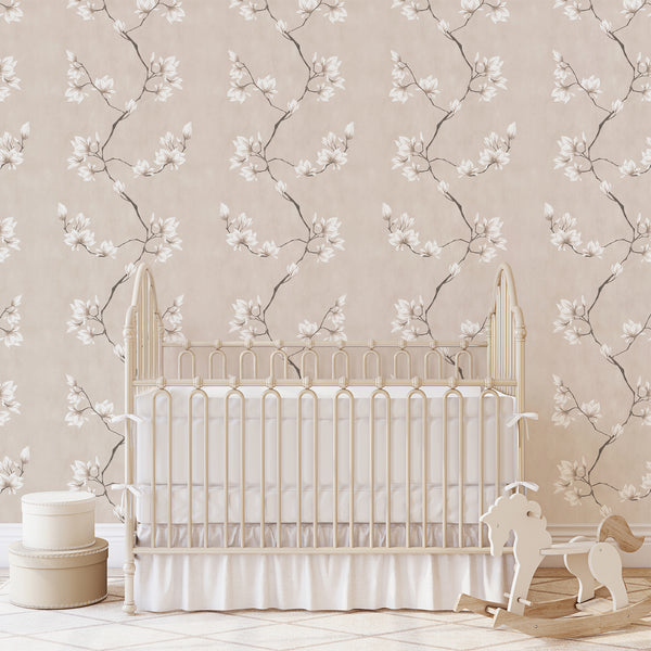 Beige Magnolia Wallpaper W191