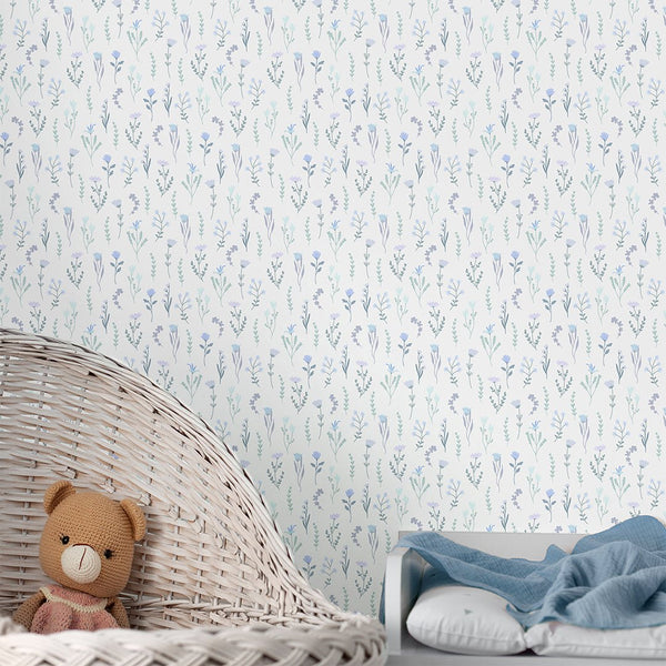 Blue Miniature Flowers Wallpaper S080 - CostaCover - Peel and stick Removable Wallpaper - accent wallpaper - adhesive wallpaper - aqua blue