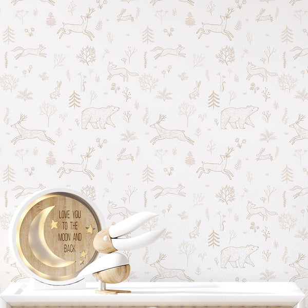 Beige Forest Animals Wallpaper S035 - CostaCover - Peel and stick Removable Wallpaper - abstract lines - abstract wallpaper - accent wallpaper
