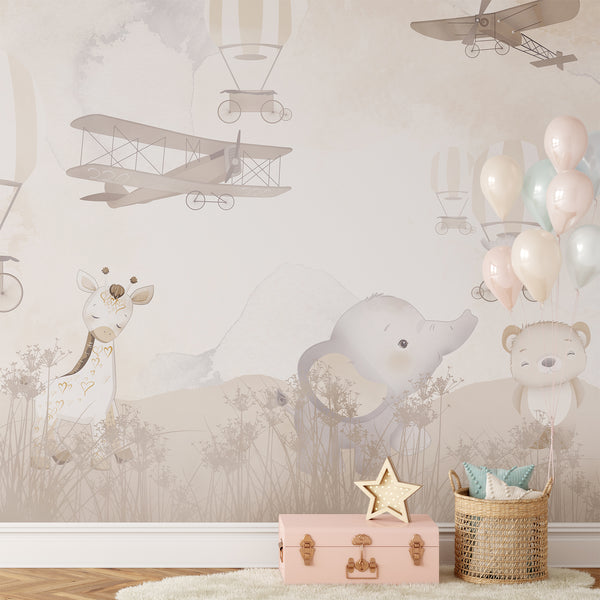 Cartoon Animal Air Balloon Wall Mural SM002