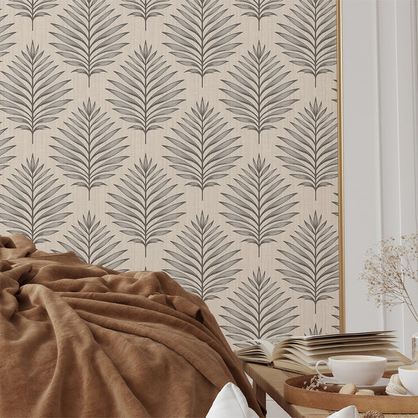 Beige Taupe Palm Leaves Wallpaper L052