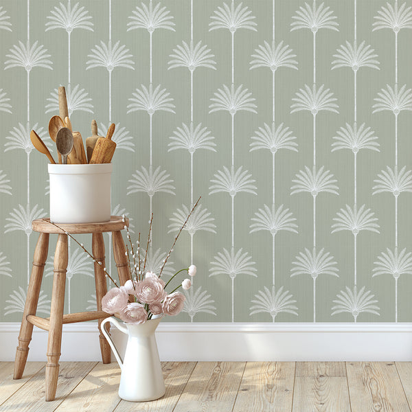 Sage Green Palm Tree Wallpaper L003