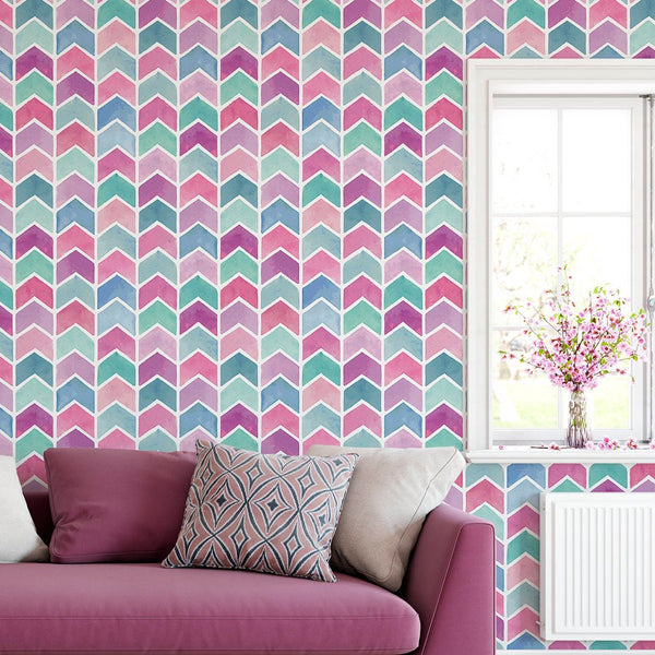 Watercolor Chevron Wallpaper CC185 - CostaCover - Peel and stick Removable Wallpaper - accent wallpaper - adhesive wallpaper - baby wall decor