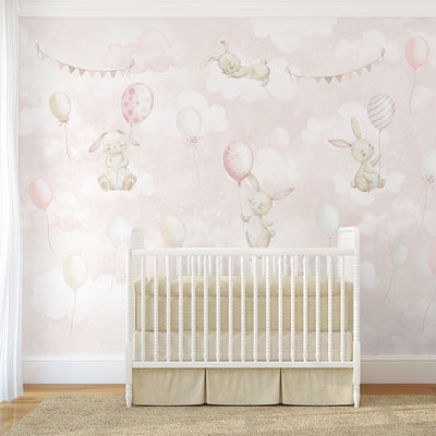 Pink Bunny & Balloons Wall Mural SM077