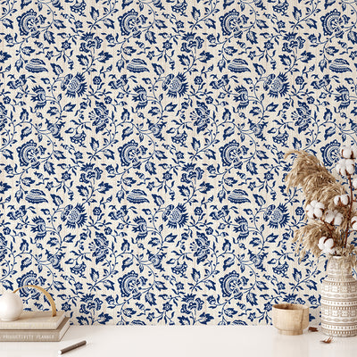 Blue Vintage Flowers Wallpaper CC347