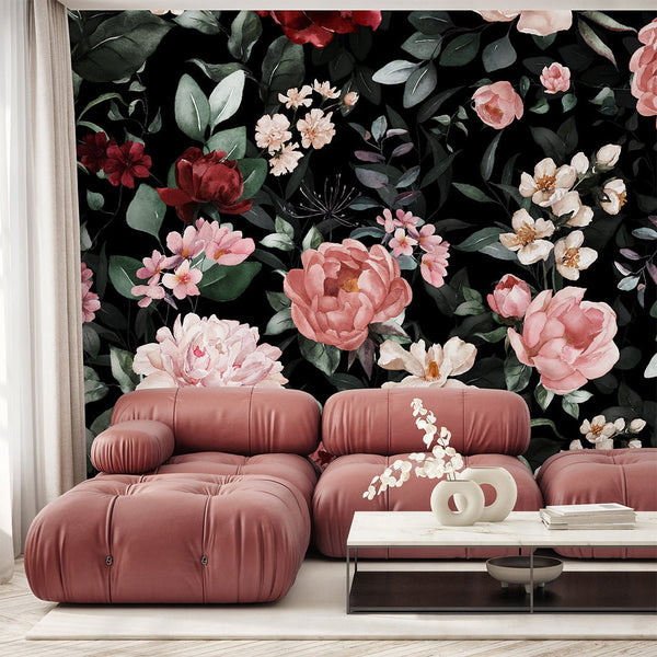 Dark Pink Flower Print Wall Mural SM032 - CostaCover - Peel and stick Removable Wallpaper - accent wallpaper - adhesive wallpaper - bathroom wallpaper