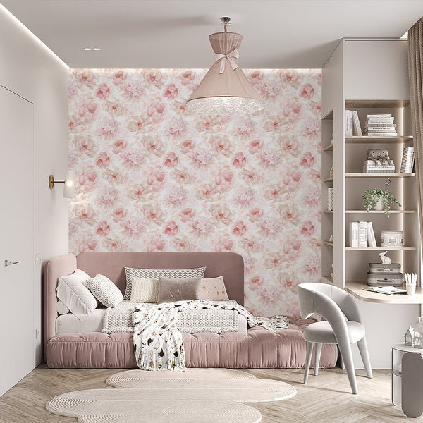 Light Pink Flower Bouquet Wallpaper S060 - CostaCover - Peel and stick Removable Wallpaper - accent wallpaper - adhesive wallpaper - baby bedroom