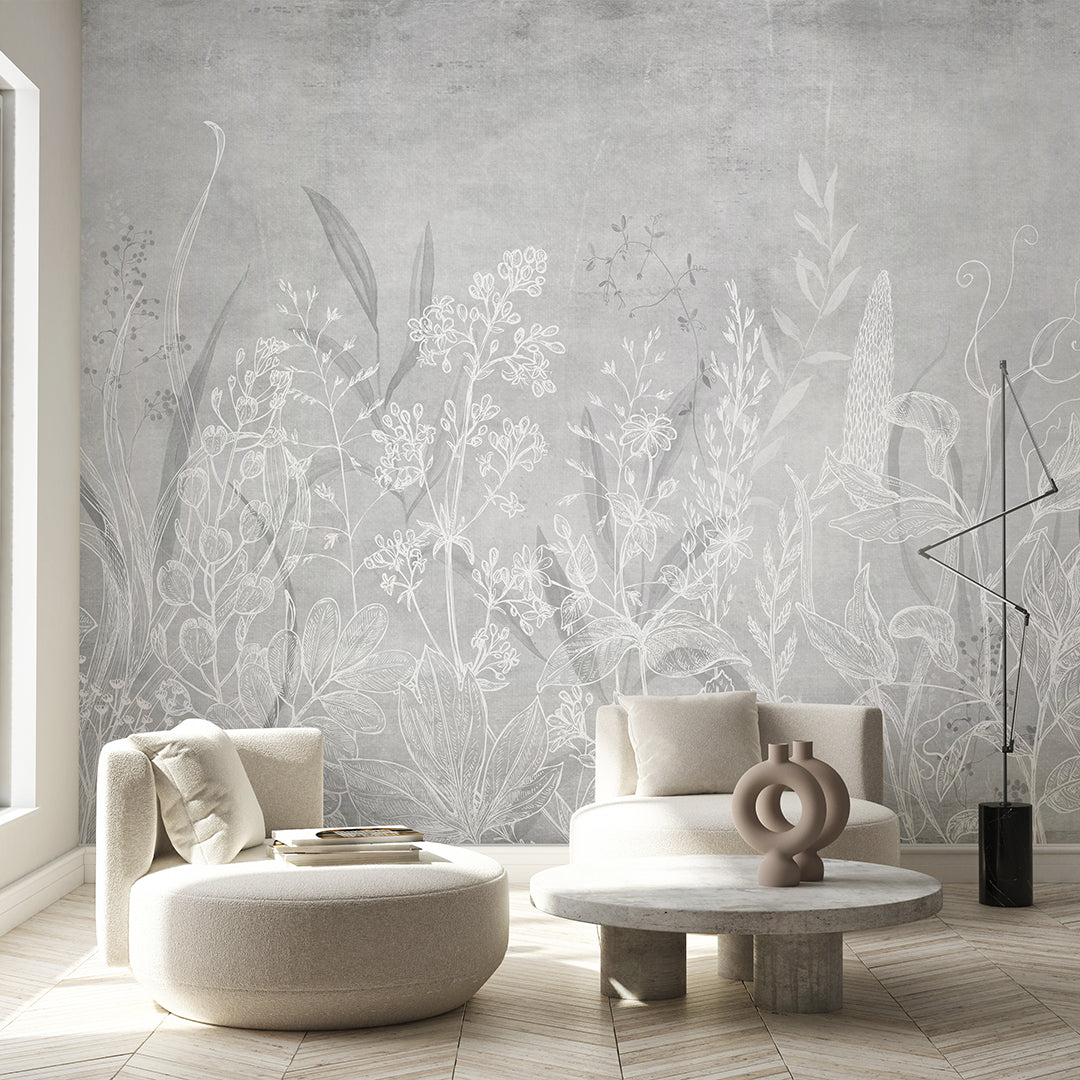 Gray Vintage Wildflowers Wall Mural CCM209