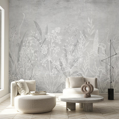 Gray Vintage Wildflowers Wall Mural CCM209