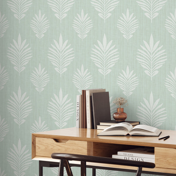 Mint Green Leaf Wallpaper L032