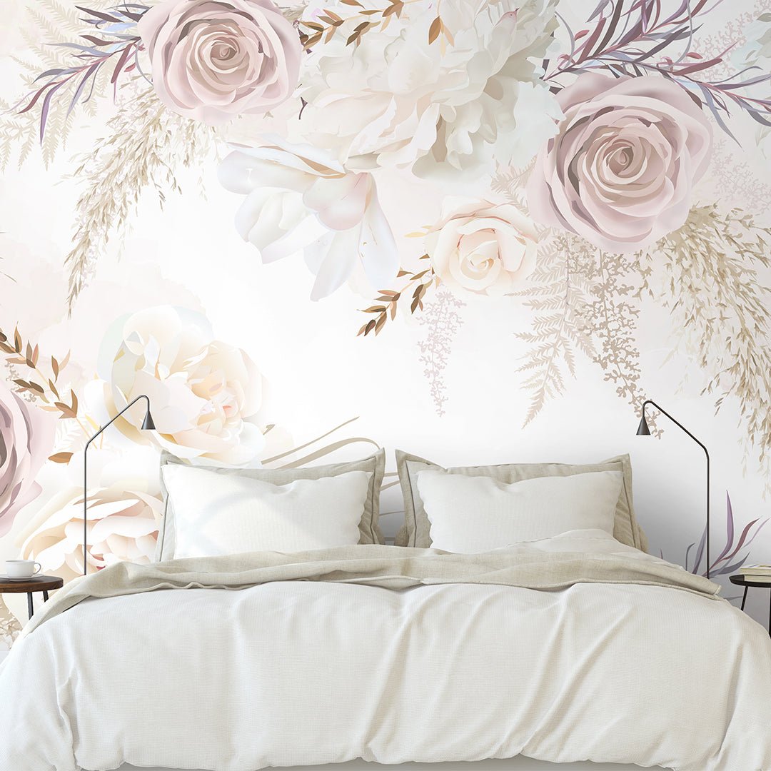 White & Soft Pink Flowers Wall Mural WM007 – CostaCover