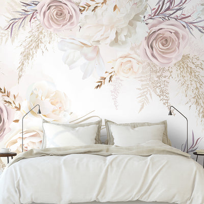 White & Soft Pink Flowers Wall Mural WM007