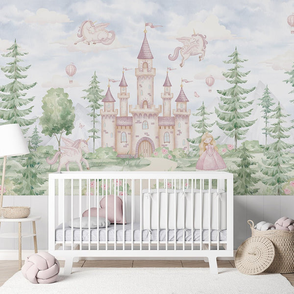 Magical Kingdom in Forest Wall Mural AM139 - CostaCover-Peel and stick Removable Wallpaper-accent wallpaper-adhesive wallpaper-baby bedroom