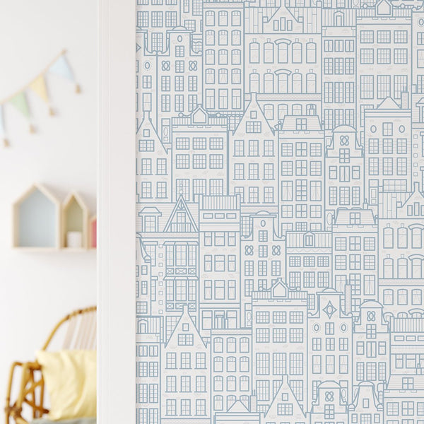 Blue Pink Beige City Houses Wallpaper CC311 - CostaCover - Peel and stick Removable Wallpaper - Abstract - Abstract Labyrinth Lines - abstract lines