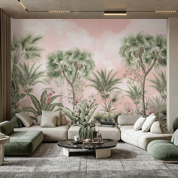 Pink Tropical Palm Tree Wall Mural AM179