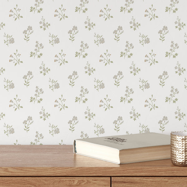 Green Farmhouse Floral Wallpaper CC368