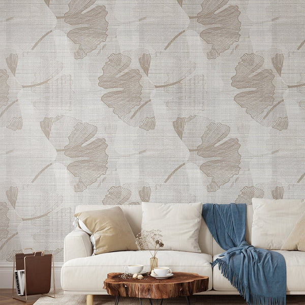 Beige Flowers Wall Mural WM082 - CostaCover - Peel and stick Removable Wallpaper - abstract floral - abstract wallpaper - accent wallpaper