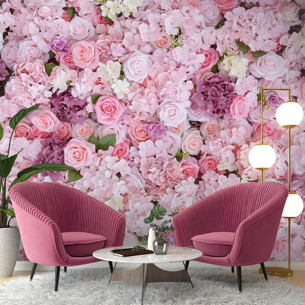 Roses and Hydrangea Bouquet Wall Mural CCM164 - CostaCover - Peel and stick Removable Wallpaper - abstract wallpaper - accent wallpaper - adhesive wallpaper