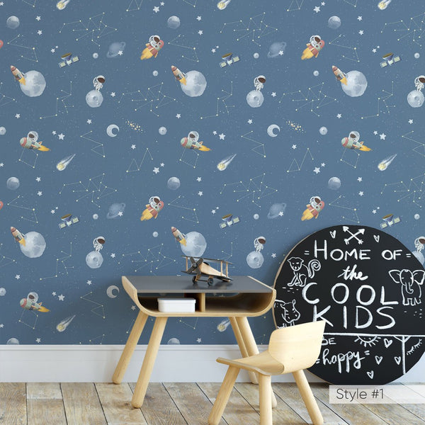 Pastel Blue Space Wallpaper W077 - CostaCover - Peel and stick Removable Wallpaper - accent wallpaper - adhesive wallpaper - aqua blue