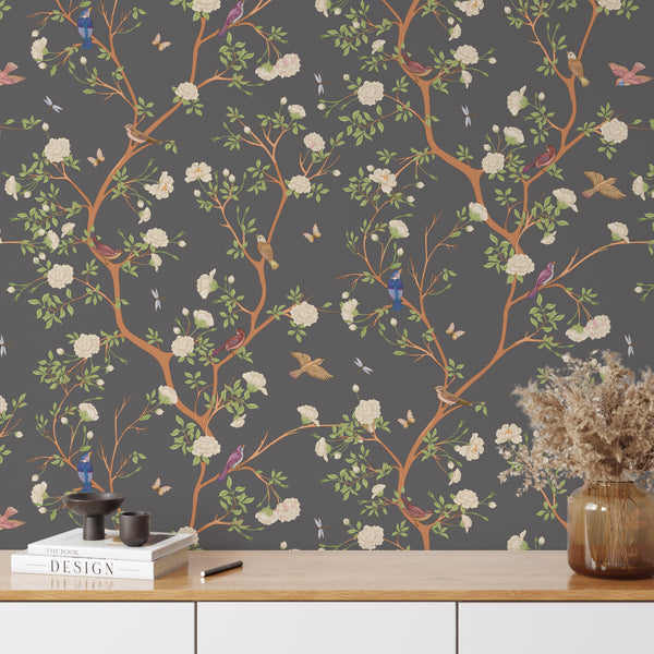 Dark Gray Blossom Trees Wallpaper W057